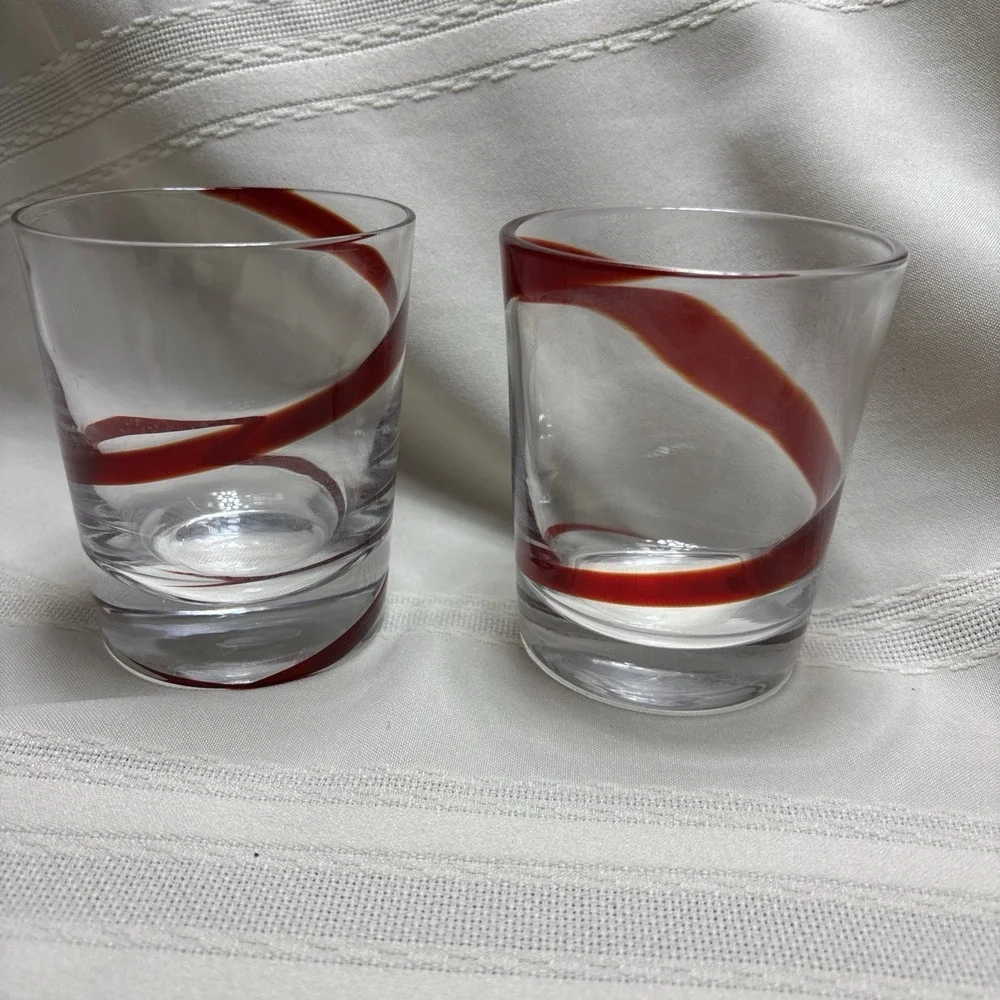 Pier 1 Red Swirline Double Old Fashioned Rocks Whiskey Glasses Set Of 2 Swirl 4